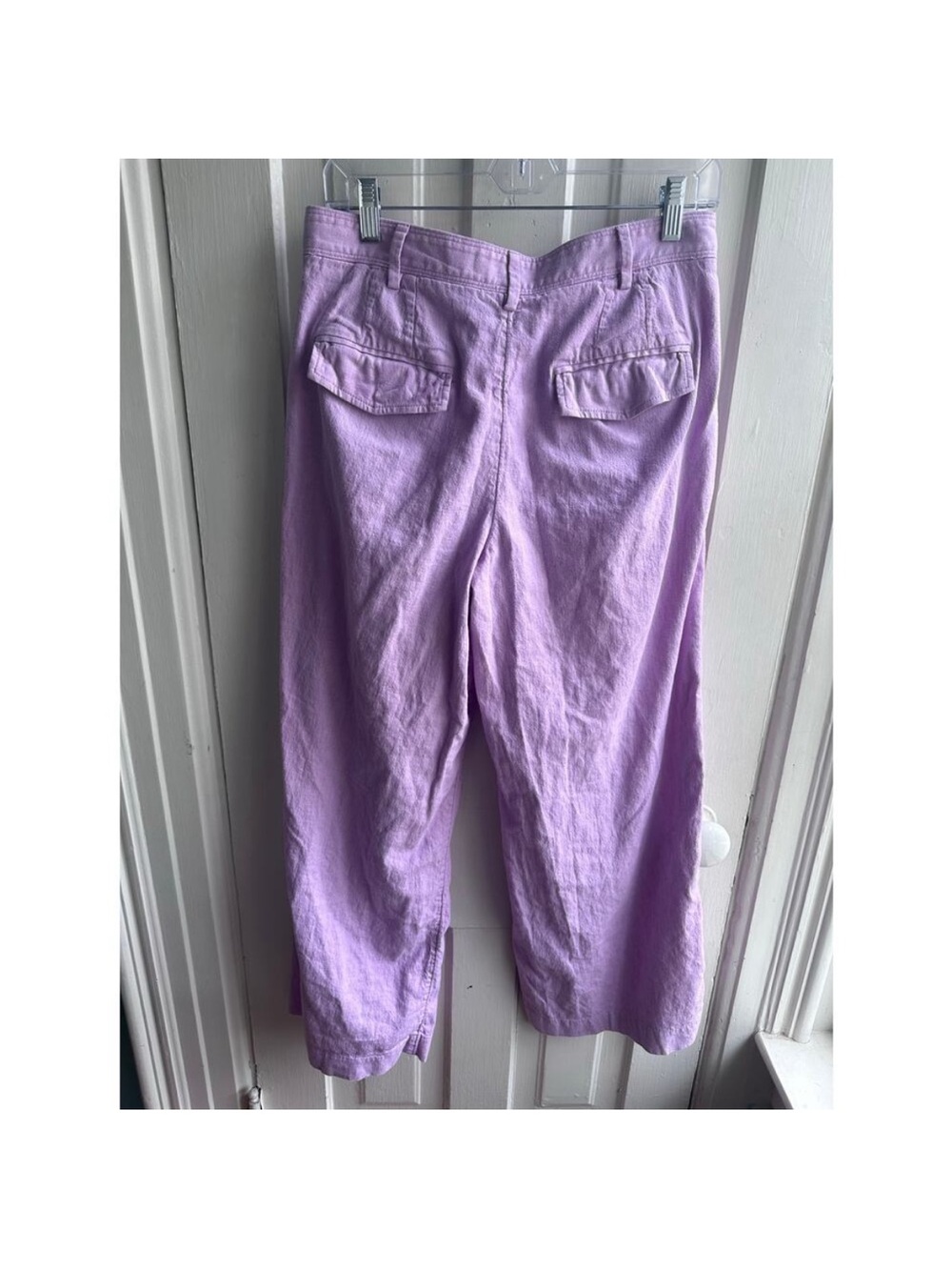Banana Republic Linen-Blend Wide-Leg Pleated Trouser Pink Lavender - Picture 4 of 8